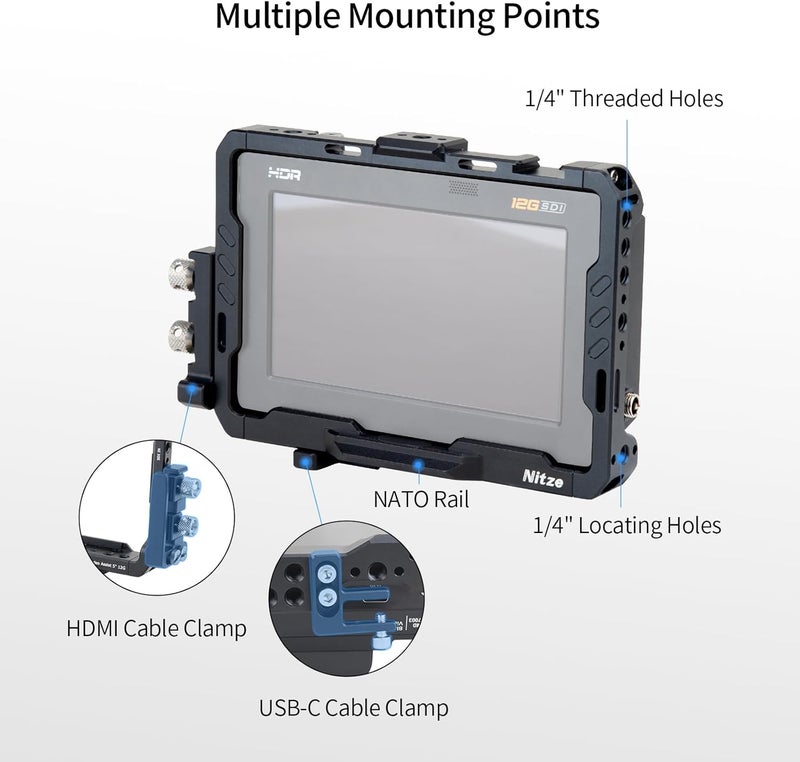 Nitze Monitor Cage for Blackmagic Video Assist 5" 12G / 3G, with HDMI and USB-C Cable Clamps - JT-B01A - Image 2
